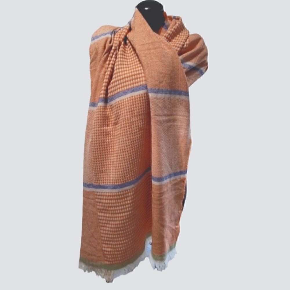 LN MODERNA PATCHWORK STYLE BLANKET SCARF W/FRINGE